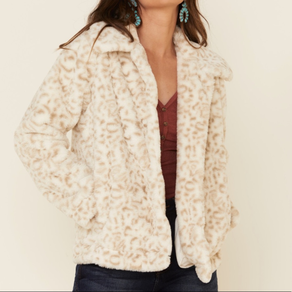 NWT Z SUPPLY WOMEN'S BONE LEOPARD PRINT FAUX FUR JACKET sz. Small